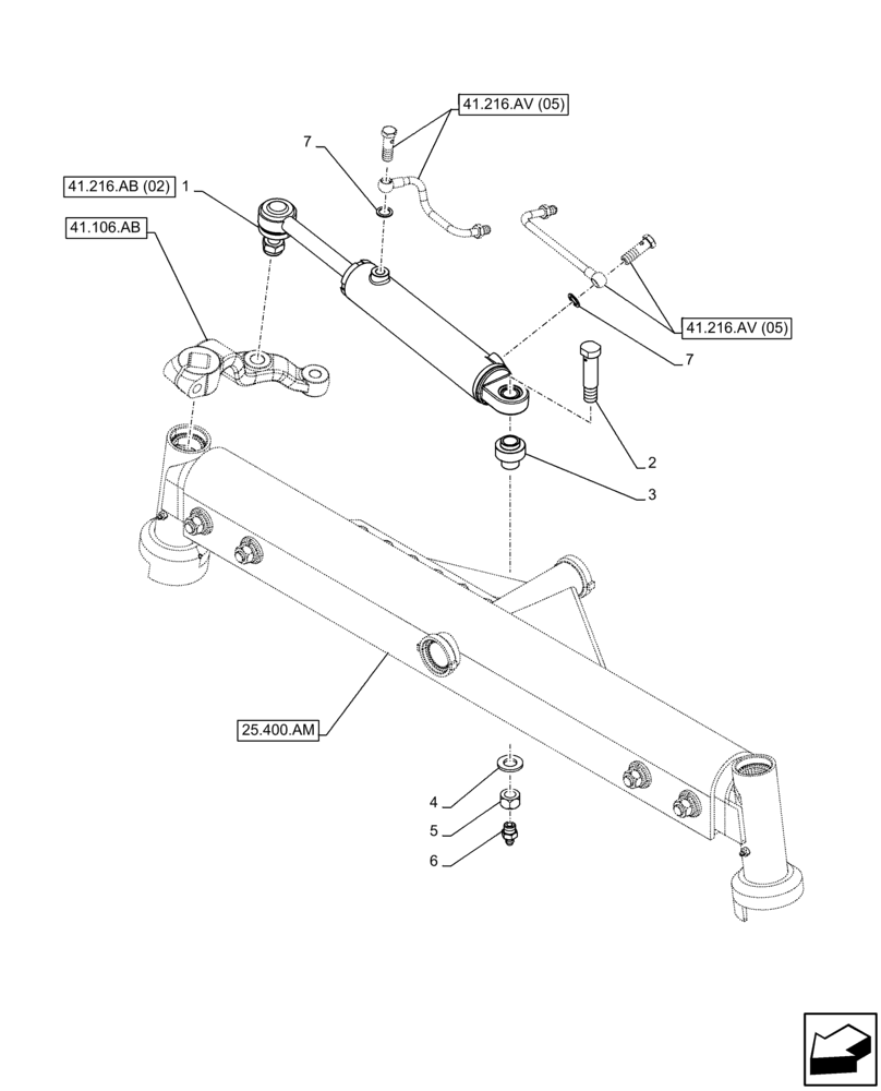 Схема запчастей Case IH FARMALL 105C - (41.216.AB[01]) - VAR - 330581 - FRONT AXLE, OPERATING CYLINDER, 2WD (41) - STEERING