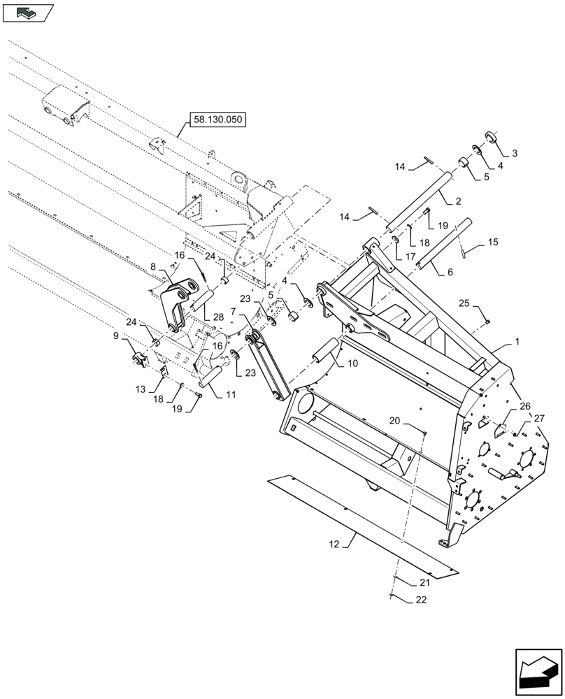 Схема запчастей Case IH 4408F-30 - (58.130.040) - HEADER FRAME, LH (58) - ATTACHMENTS/HEADERS