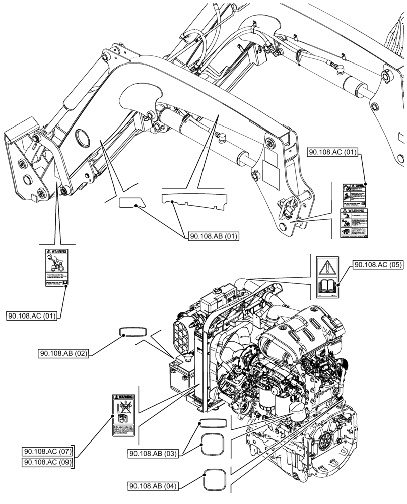 Схема запчастей Case IH FARMALL 65C - (90.000.00[04]) - SECTION INDEX - PLATFORM, CAB, BODYWORK AND DECALS (90) - PLATFORM, CAB, BODYWORK AND DECALS