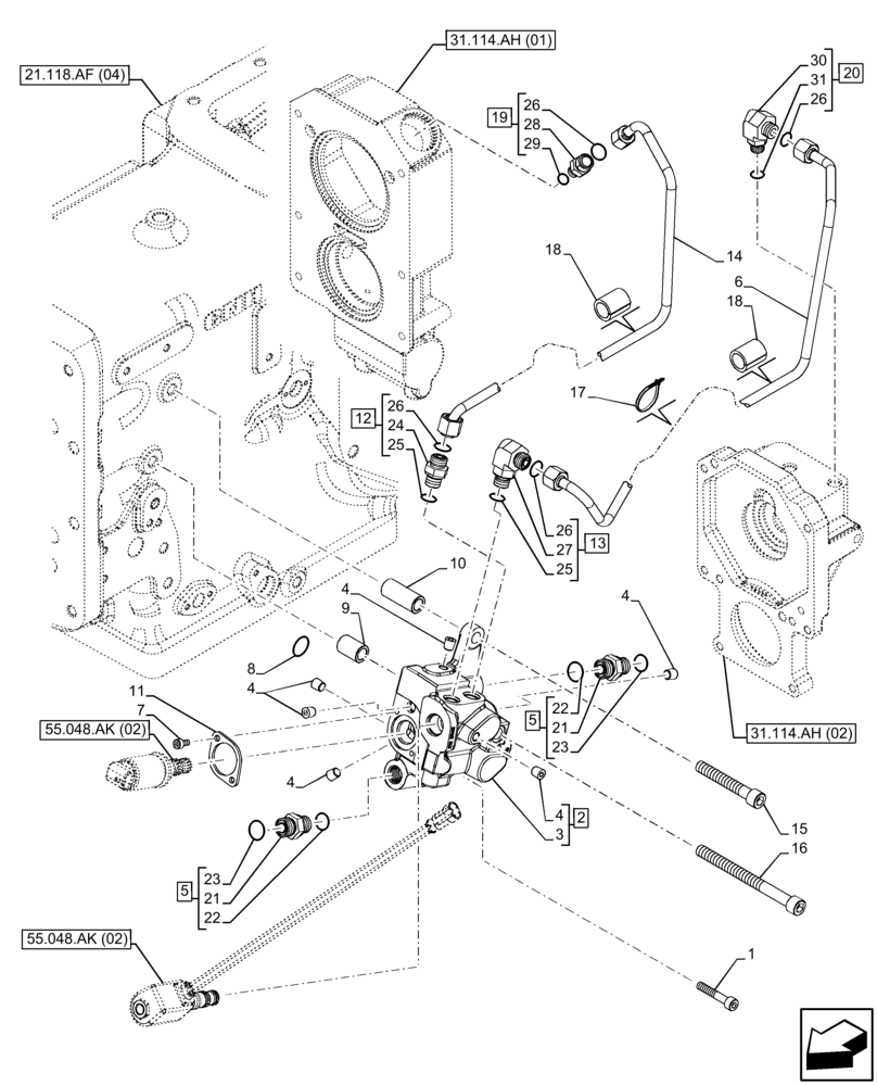 Схема запчастей Case IH FARMALL 105C - (31.104.AR[05]) - VAR - 744580, 744581, 744990 - PTO, CONTROL VALVE, 4WD (31) - IMPLEMENT POWER TAKE OFF