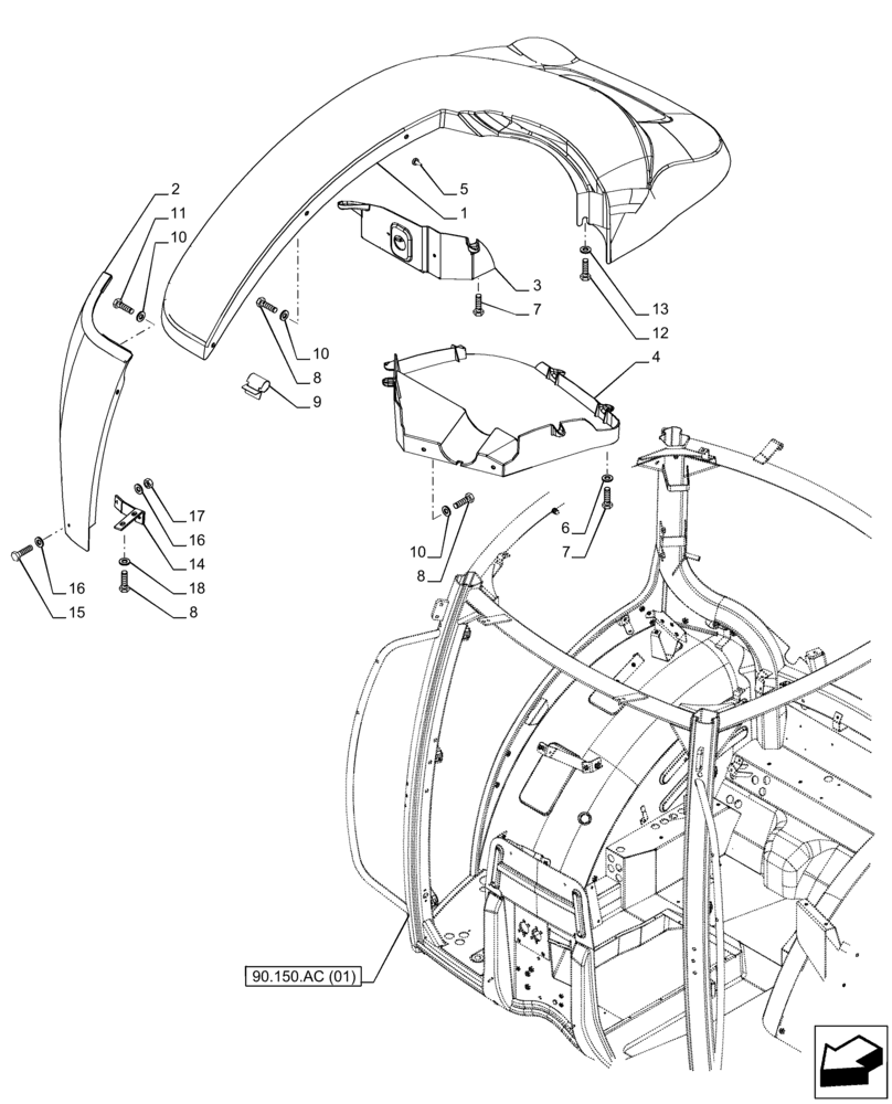 Схема запчастей Case IH PUMA 185 CVT - (90.116.AC[06]) - VAR - 391205 - REAR FENDERS (90) - PLATFORM, CAB, BODYWORK AND DECALS