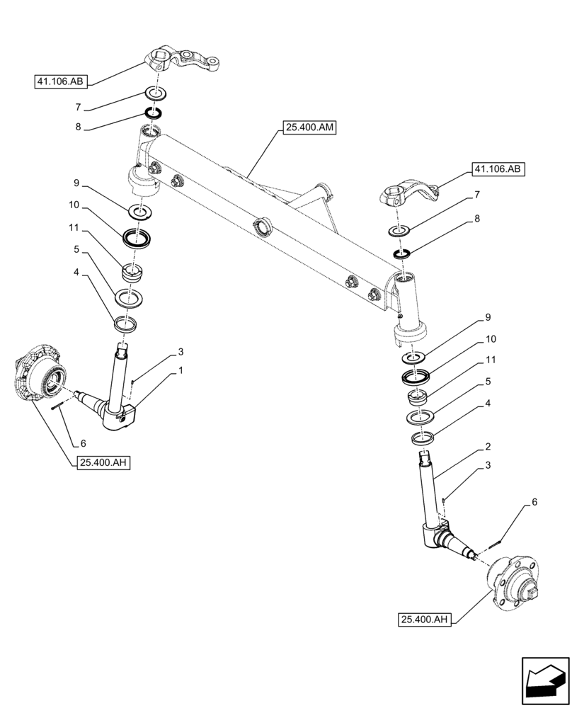 Схема запчастей Case IH FARMALL 85C - (25.400.AQ) - VAR - 330581 - FRONT AXLE, STEERING KNUCKLE, 2WD (25) - FRONT AXLE SYSTEM