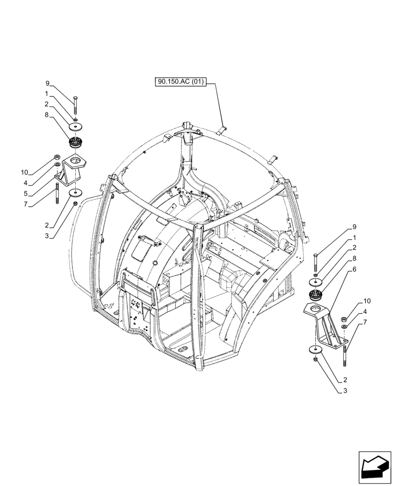 Схема запчастей Case IH PUMA 185 - (90.150.AG) - VAR - 391183 - 391184 - CAB, MOUNT, REAR (90) - PLATFORM, CAB, BODYWORK AND DECALS