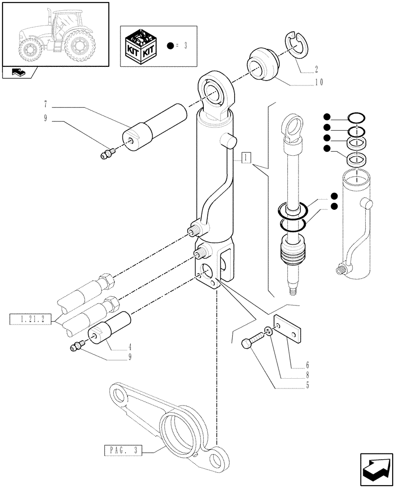 Схема запчастей Case IH PUMA 125 - (1.21.3[02]) - SUSPENDED FRONT AXLE W/MULTI-PLATE DIFF. LOCK - CYLINDER AND REL. PARTS (VAR.330429-330430-330414-330427) (04) - FRONT AXLE & STEERING