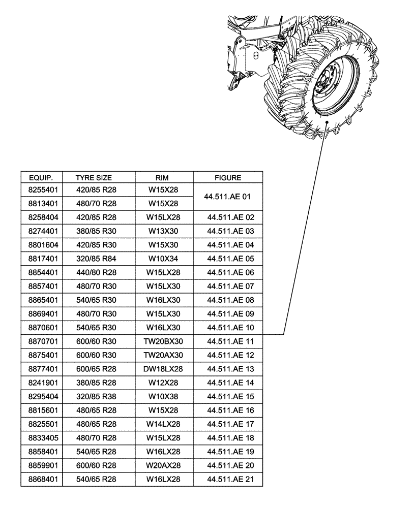 Схема запчастей Case IH PUMA 150 - (44.000.00[01]) - SECTION INDEX - WHEELS, FRONT (44) - WHEELS