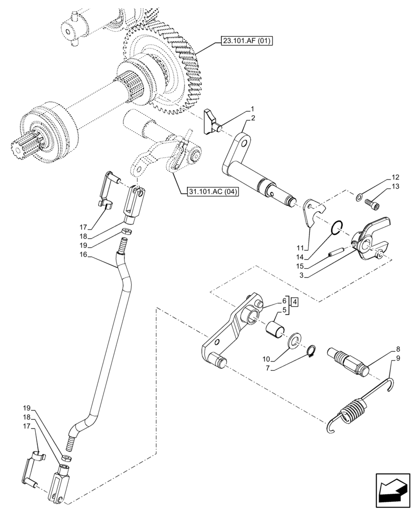 Схема запчастей Case IH FARMALL 105C - (23.101.AL) - VAR - 390328, 743559 - 4WD, W/ MECHANICAL ENGAGEMENT, HANDLE, TIE-ROD (23) - FOUR WHEEL DRIVE SYSTEM