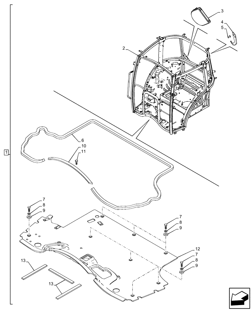Схема запчастей Case IH FARMALL 75C - (90.150.AC[01]) - VAR - 334183, 334211, 391606, 743496, 743573, 744588 - CAB FRAME (90) - PLATFORM, CAB, BODYWORK AND DECALS