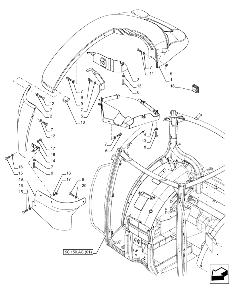 Схема запчастей Case IH PUMA 200 CVT - (90.116.AC[12]) - VAR - 758338 - REAR FENDERS (90) - PLATFORM, CAB, BODYWORK AND DECALS