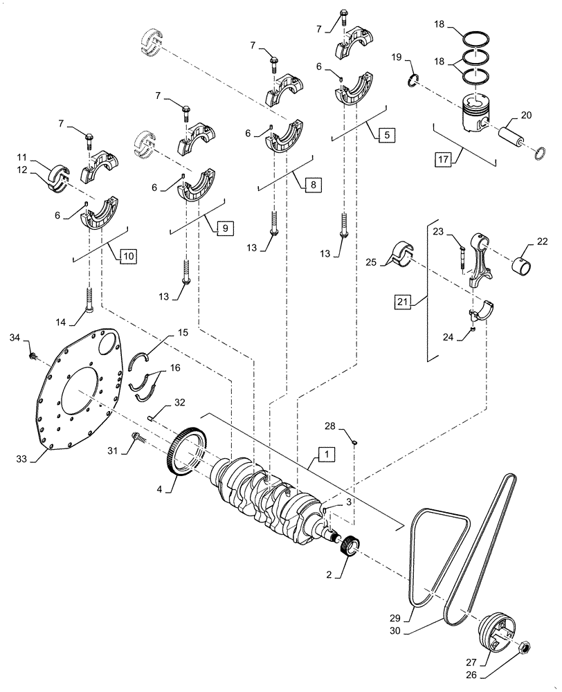 Схема запчастей Case IH FARMALL 40C - (10.103.AA[02]) - ENGINE, PISTON, CONNECTING ROD & CRANKSHAFT, FARMALL 40C, 50C (10) - ENGINE