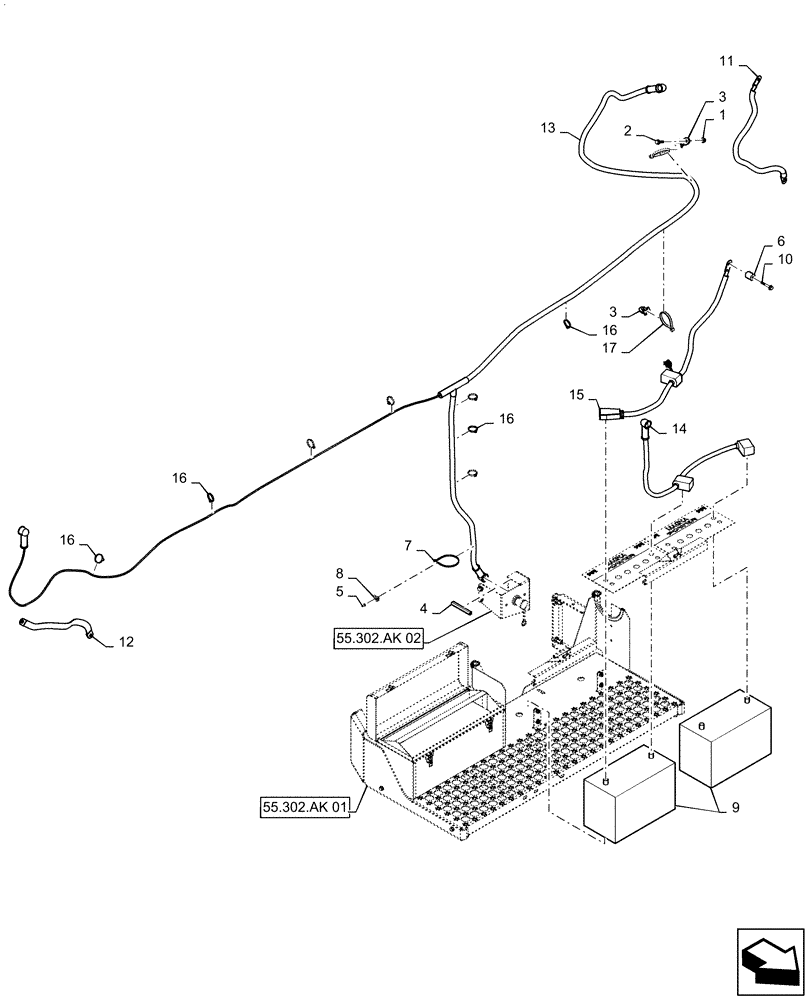 Схема запчастей Case IH 7140 - (55.302.AX[01]) - BATTERY - TRAY & CABLES, NA (55) - ELECTRICAL SYSTEMS