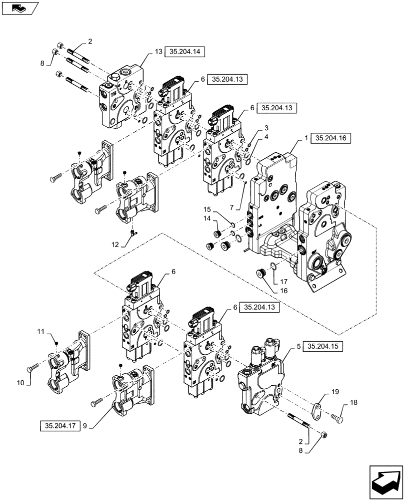 Схема запчастей Case IH STEIGER 400 - (35.204.06) - AUXILIARY CONTROL VALVE - 4 SPOOL, W/ THREE POINT HITCH & TRAILER BRAKES (35) - HYDRAULIC SYSTEMS