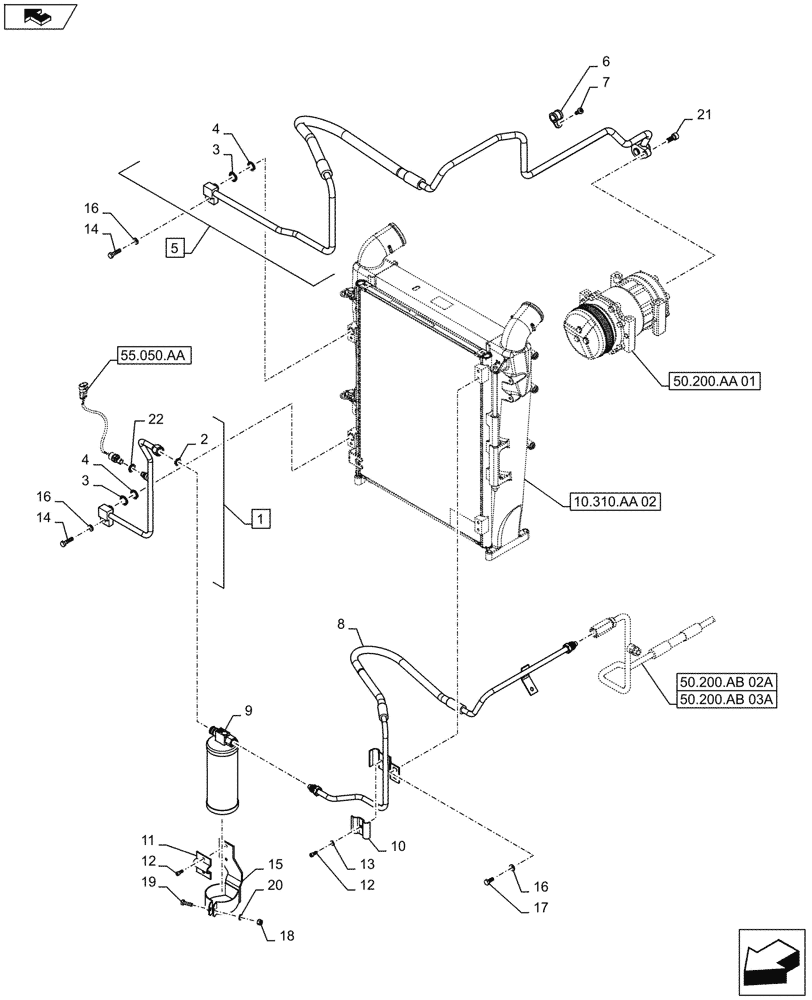Схема запчастей Case IH MAXXUM 115 - (50.200.AB[01A]) - VAR - 330643 + STD - AIR CONDITIONING PIPES - D7171 (50) - CAB CLIMATE CONTROL