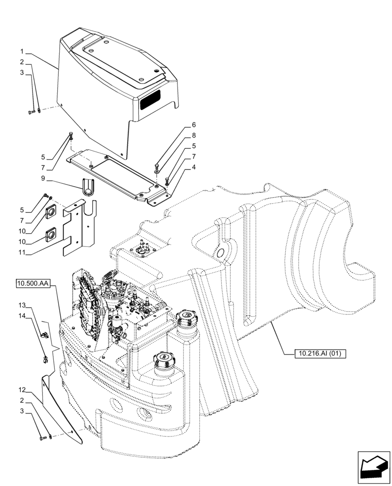 Схема запчастей Case IH PUMA 165 CVT - (10.216.AI[05]) - VAR - 391131, 758001 - FUEL TANK, COVERS (10) - ENGINE