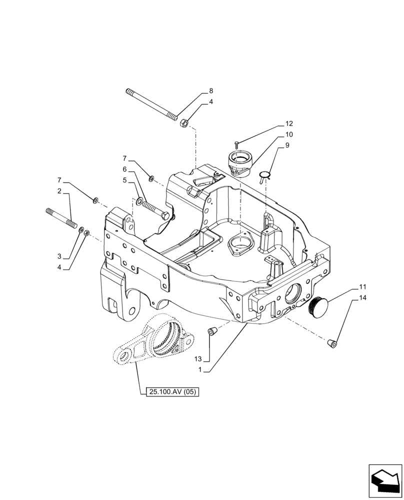 Схема запчастей Case IH PUMA 150 CVT - (25.100.AV[02]) - VAR - 758045, 758046 - SUSPENDED FRONT AXLE, FRONT AXLE SUPPORT (25) - FRONT AXLE SYSTEM