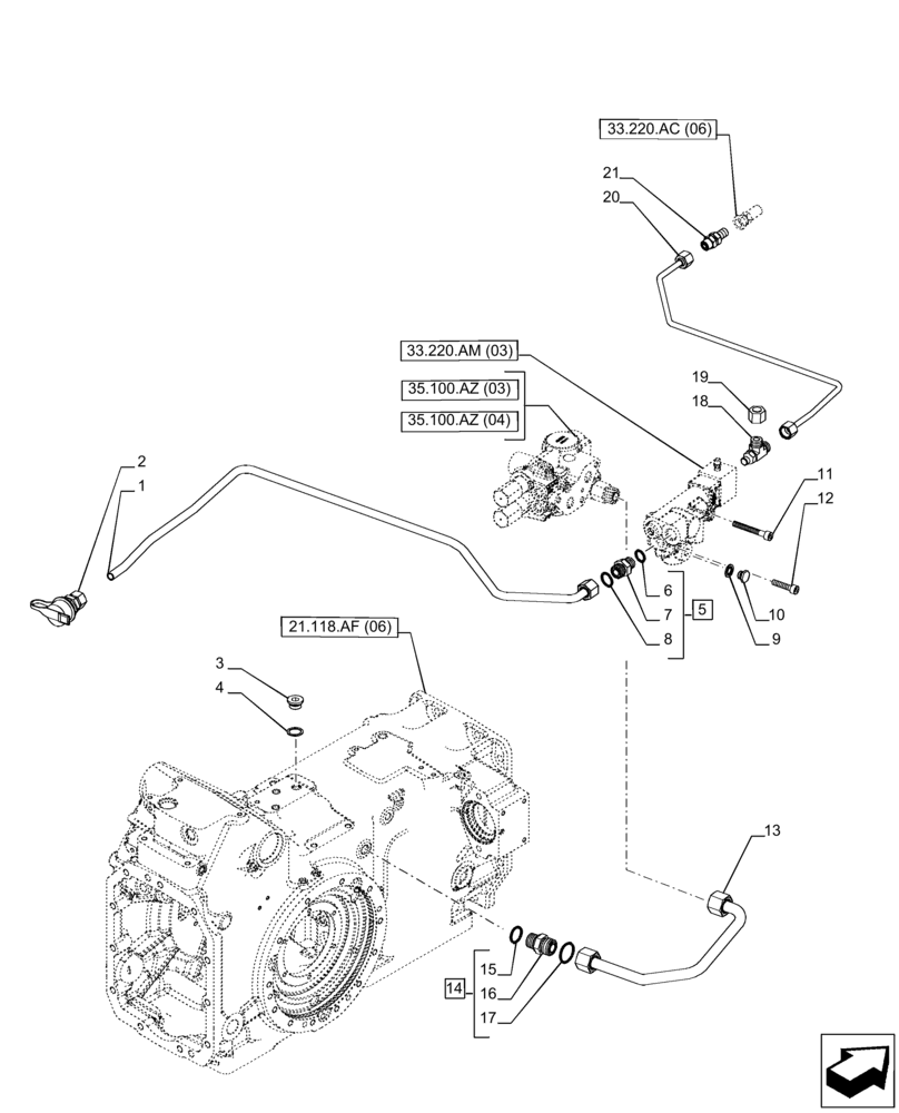 Схема запчастей Case IH PUMA 165 CVT - (33.220.AC[05]) - VAR - 758037, 758039, 758044 - TRAILER BRAKE, LINE, CVT (33) - BRAKES & CONTROLS