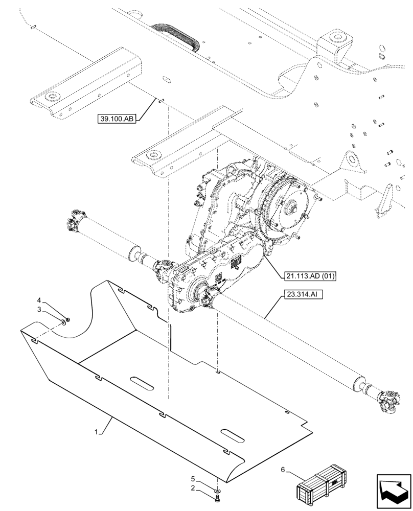 Схема запчастей Case IH FARMLIFT 635 - (23.314.AH[02]) - VAR - 749271 - DRIVE SHAFT, FRONT, GUARD (23) - FOUR WHEEL DRIVE SYSTEM
