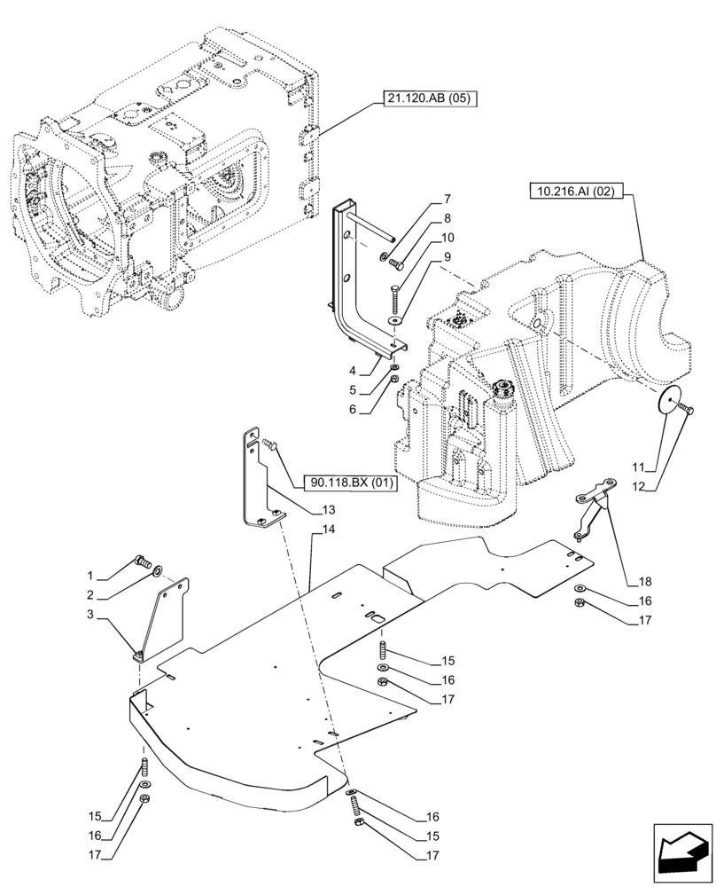 Схема запчастей Case IH PUMA 165 CVT - (10.216.AI[07]) - VAR - 758001 - FUEL TANK, SUPPORT (10) - ENGINE