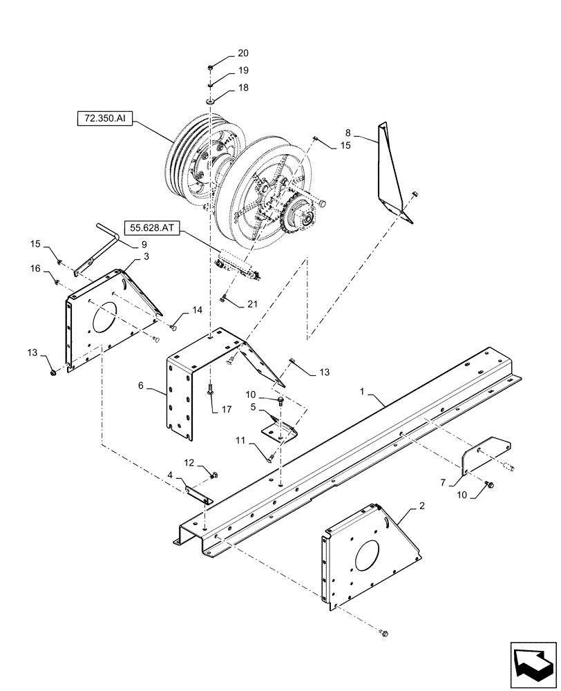 Схема запчастей Case IH 5130 - (72.350.AJ[01]) - SEPARATOR JACKSHAFT SUPPORT (72) - SEPARATION