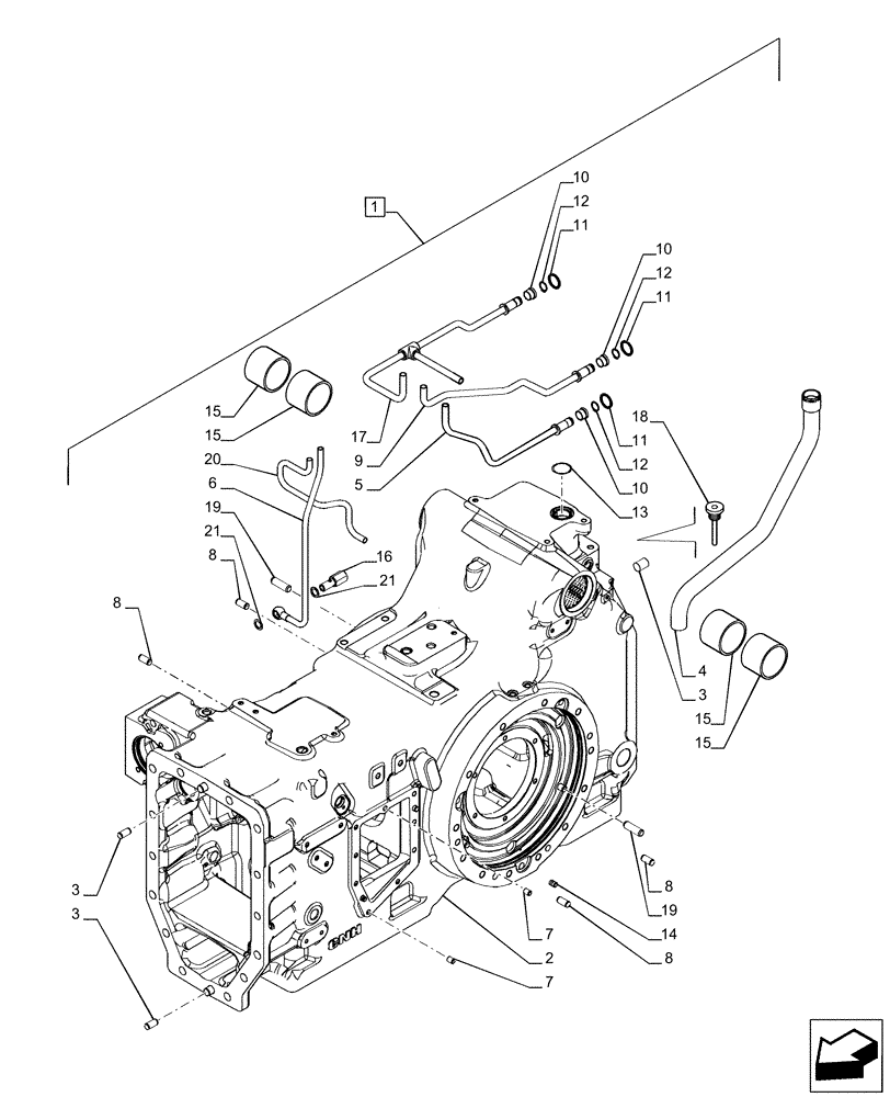 Схема запчастей Case IH PUMA 165 CVT - (21.118.AF[07]) - VAR - 391138, 758022 - TRANSMISSION HOUSING, CVT (21) - TRANSMISSION