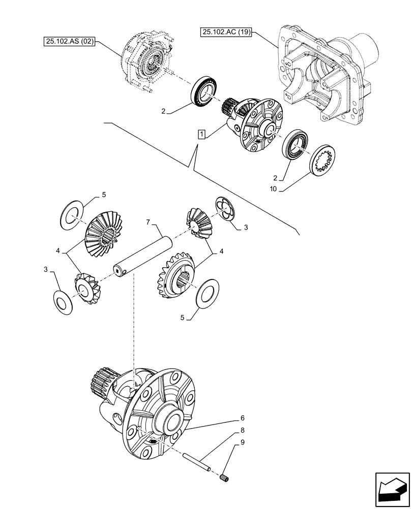 Схема запчастей Case IH FARMALL 105C - (25.102.AD[04]) - VAR - 337323 - FRONT AXLE, DIFFERENTIAL GEAR, 4WD, HEAVY DUTY (25) - FRONT AXLE SYSTEM