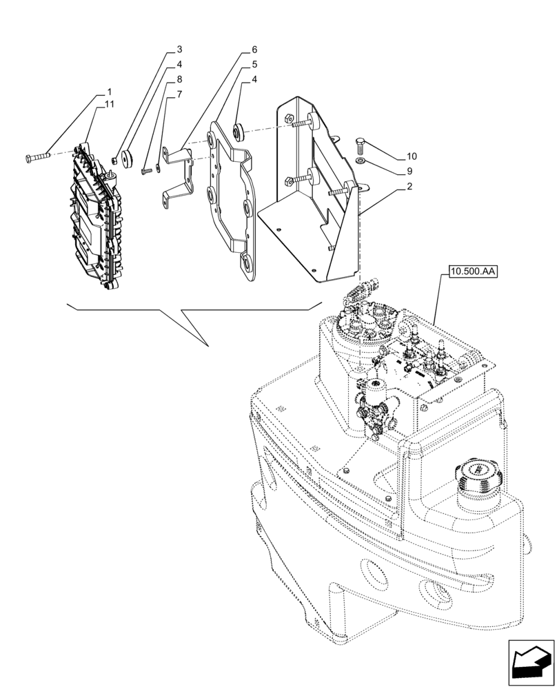 Схема запчастей Case IH PUMA 200 CVT - (55.640.AG) - VAR - 391131, 758001 - ELECTRONIC CONTROL UNIT, MOUNTING (55) - ELECTRICAL SYSTEMS