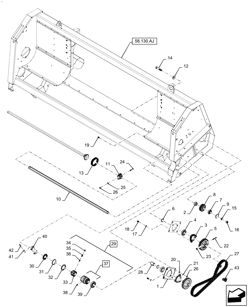 Схема запчастей Case IH 5506-55 - (58.100.AH[01]) - DRIVE HEADER ASSY, FRONT, WITHOUT CHOPPER (58) - ATTACHMENTS/HEADERS