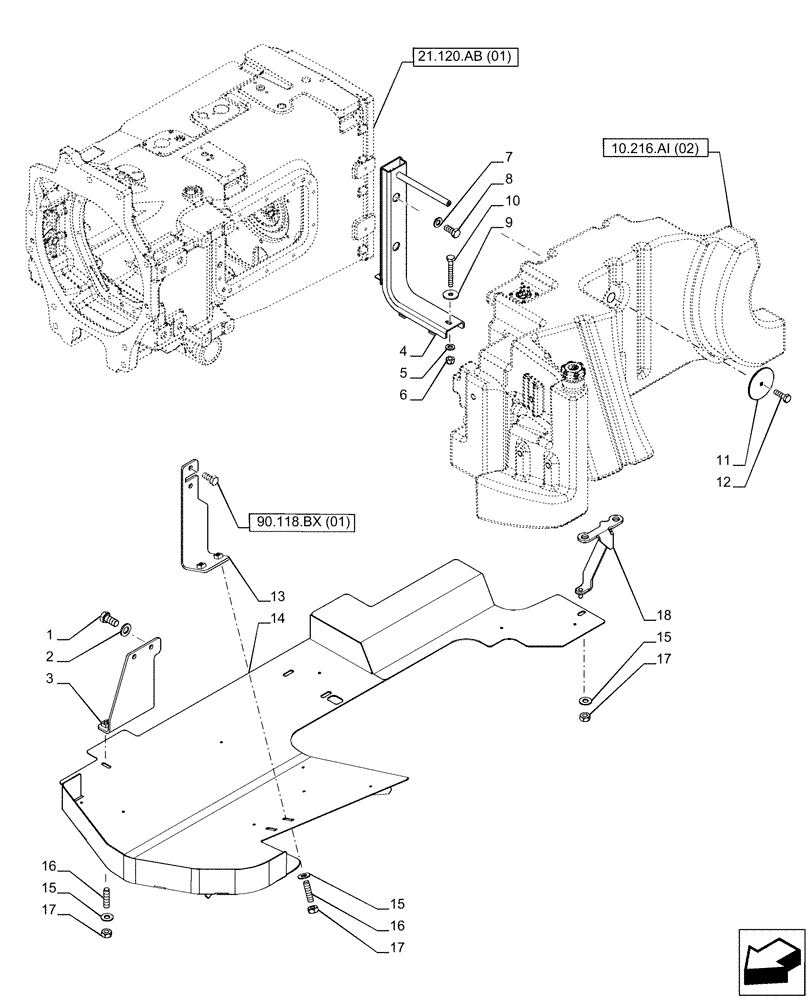 Схема запчастей Case IH PUMA 185 - (10.216.AI[15]) - VAR - 758001 - FUEL TANK, SUPPORT (10) - ENGINE