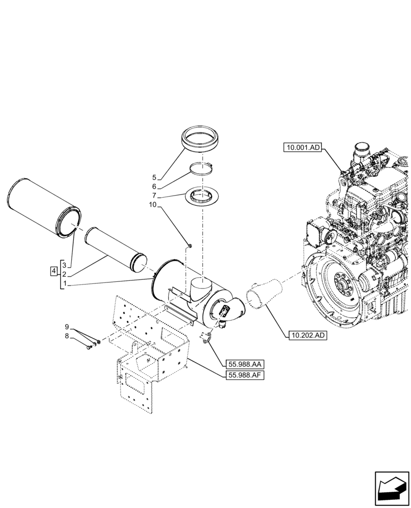 Схема запчастей Case IH FARMLIFT 735 - (10.202.AB) - AIR CLEANER (10) - ENGINE