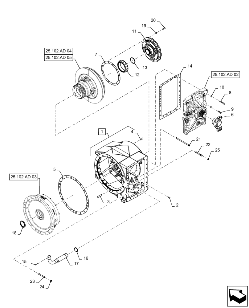 Схема запчастей Case IH STEIGER 420 - (25.102.AD[01]) - VAR - 424823, 424824, 424268 - FRONT AXLE CARRIER (25) - FRONT AXLE SYSTEM