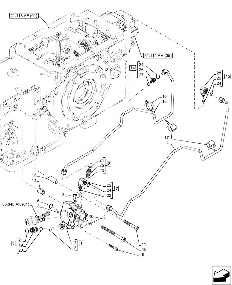 Схема запчастей Case IH FARMALL 105C - (31.104.AR[01]) - VAR - 330581, 390328, 743559 - PTO, CONTROL VALVE (31) - IMPLEMENT POWER TAKE OFF