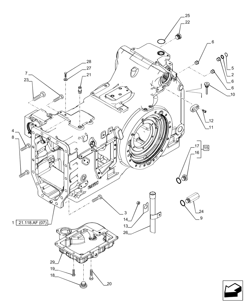 Схема запчастей Case IH PUMA 165 CVT - (21.118.AF[06]) - VAR - 391138, 758022 - TRANSMISSION HOUSING, CVT (21) - TRANSMISSION