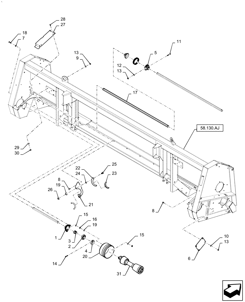 Схема запчастей Case IH 5506-55 - (58.100.AH[02]) - DRIVE HEADER ASSY, REAR, WITHOUT CHOPPER (58) - ATTACHMENTS/HEADERS