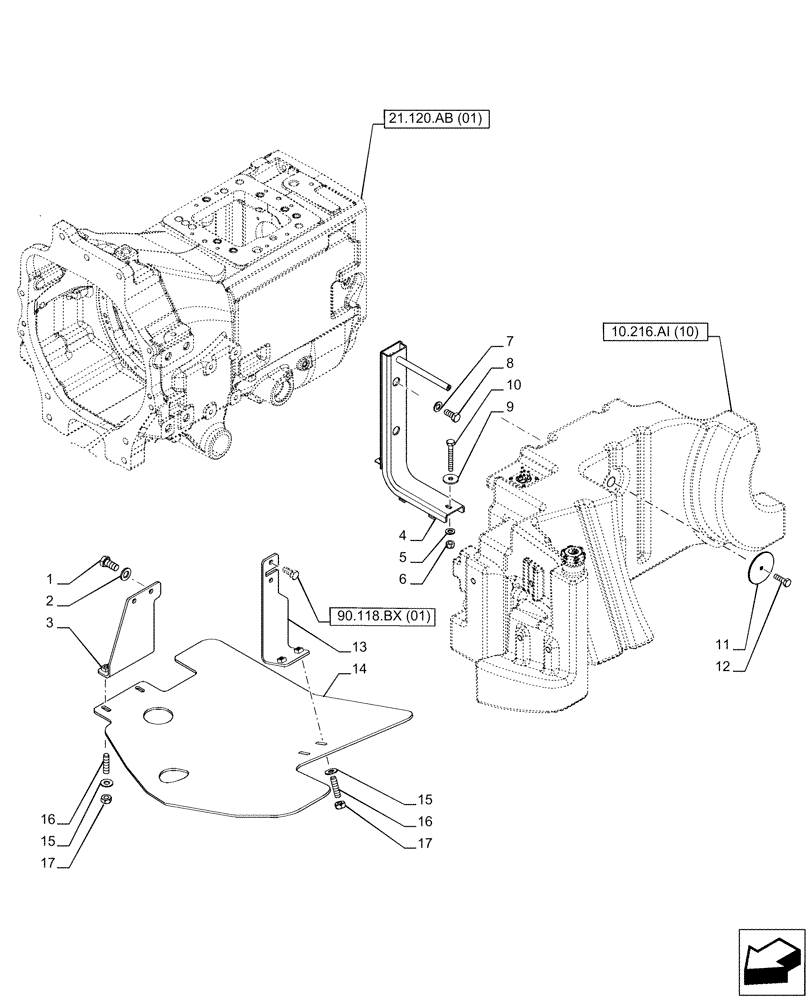 Схема запчастей Case IH PUMA 185 - (10.216.AI[14]) - VAR - 391131 - FUEL TANK, SUPPORT (10) - ENGINE