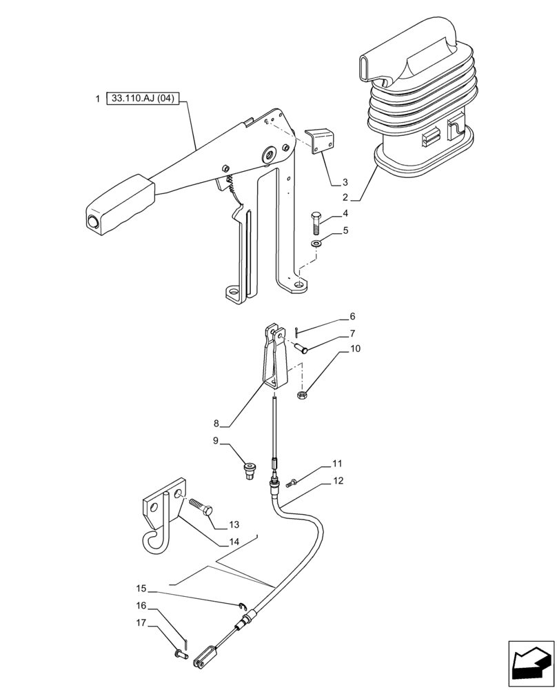 Схема запчастей Case IH PUMA 165 CVT - (33.110.AJ[03]) - VAR - 391148, 758034 - HAND BRAKE, LEVER (33) - BRAKES & CONTROLS
