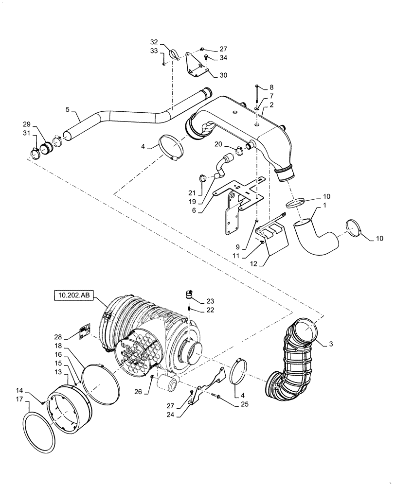 Схема запчастей Case IH 7140 - (10.202.BD[02]) - AIR CLEANER - AIR INTAKE PARTS (10) - ENGINE