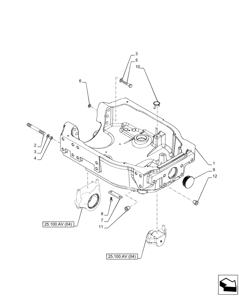 Схема запчастей Case IH PUMA 150 - (25.100.AV[01]) - VAR - 391156 - FRONT AXLE SUPPORT, AXLE, STANDARD (25) - FRONT AXLE SYSTEM