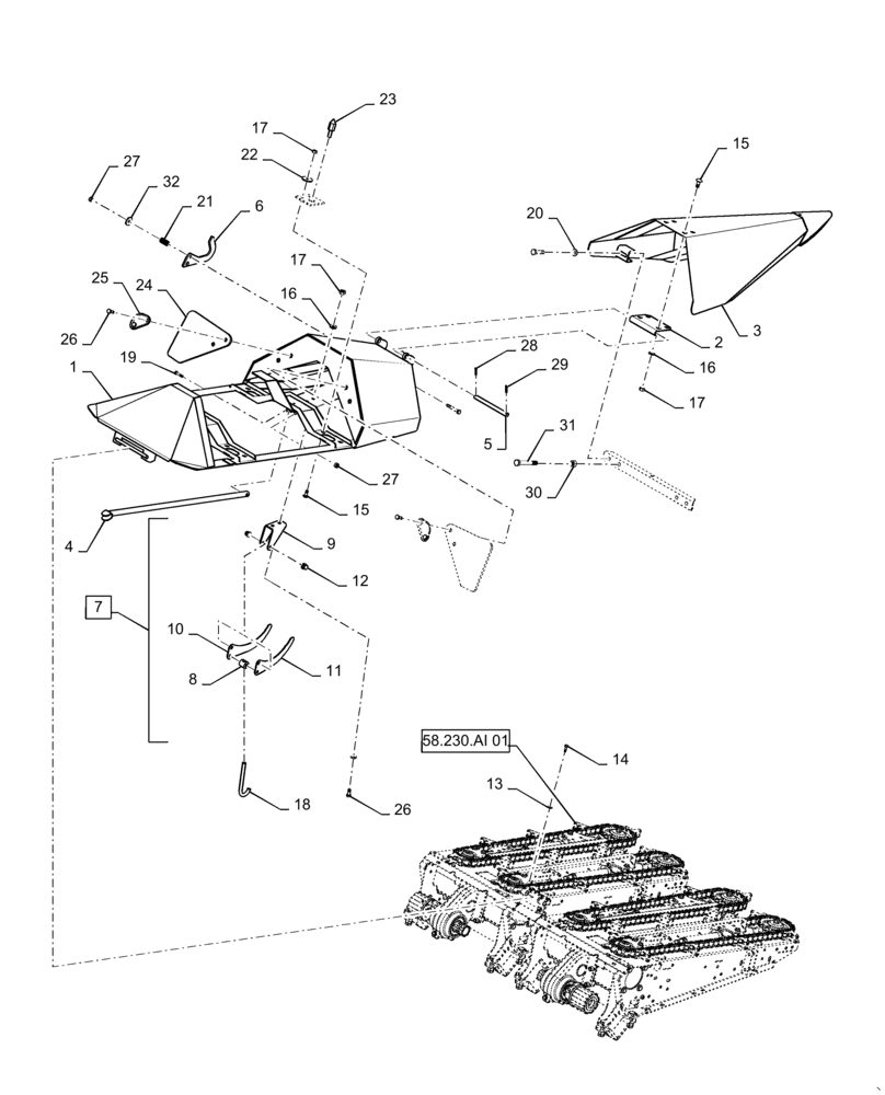 Схема запчастей Case IH 5506-65 - (58.208.AA[05]) - HOOD ASSY, OUTER, CENTER (58) - ATTACHMENTS/HEADERS