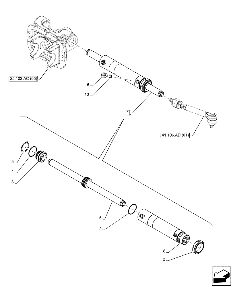Схема запчастей Case IH FARMALL 105C - (41.216.AN[01]) - VAR - 390328, 743559, 744580, 744990 - FRONT AXLE, STEERING CYLINDER, 4WD (41) - STEERING