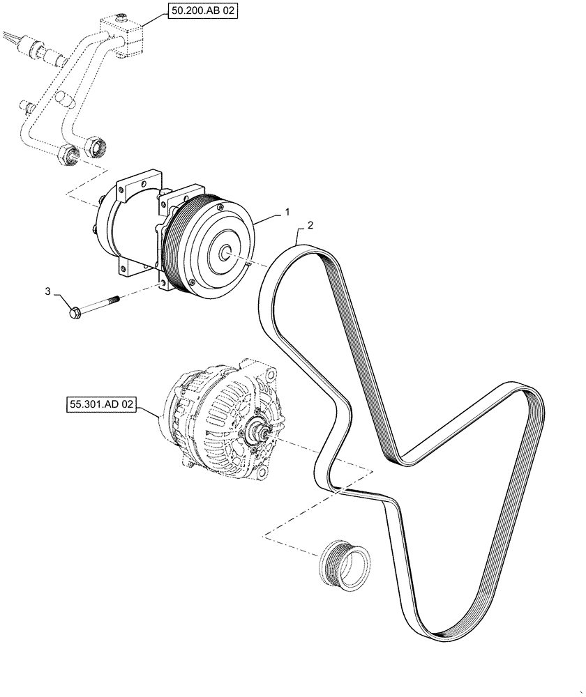 Схема запчастей Case IH 7140 - (50.200.AA[02]) - COMPRESSOR, AIR CONDITIONER (50) - CAB CLIMATE CONTROL