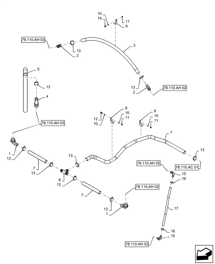 Схема запчастей Case IH PATRIOT 3340 - (78.110.AH[04]) - RINSE TANK PLUMBING (78) - SPRAYING