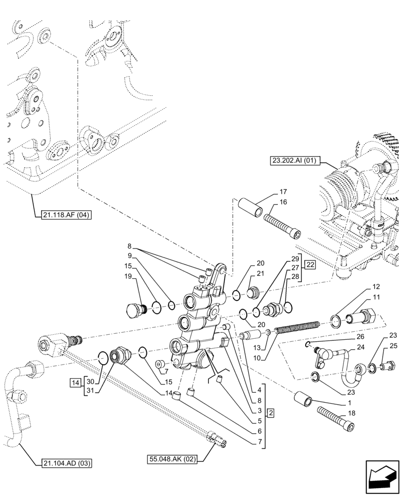 Схема запчастей Case IH FARMALL 105C - (31.104.AR[04]) - VAR - 744580, 744581, 744990 - PTO, CONTROL VALVE, 4WD (31) - IMPLEMENT POWER TAKE OFF