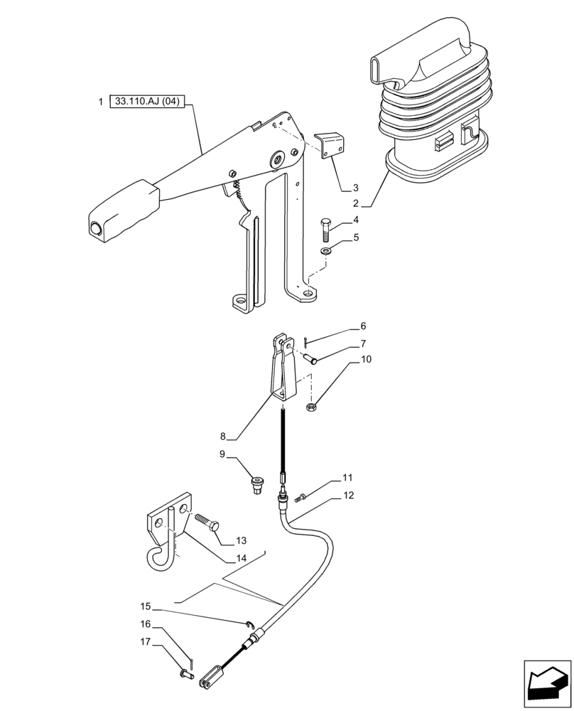 Схема запчастей Case IH PUMA 200 - (33.110.AJ[03]) - VAR - 391148, 758034 - HAND BRAKE, LEVER (33) - BRAKES & CONTROLS