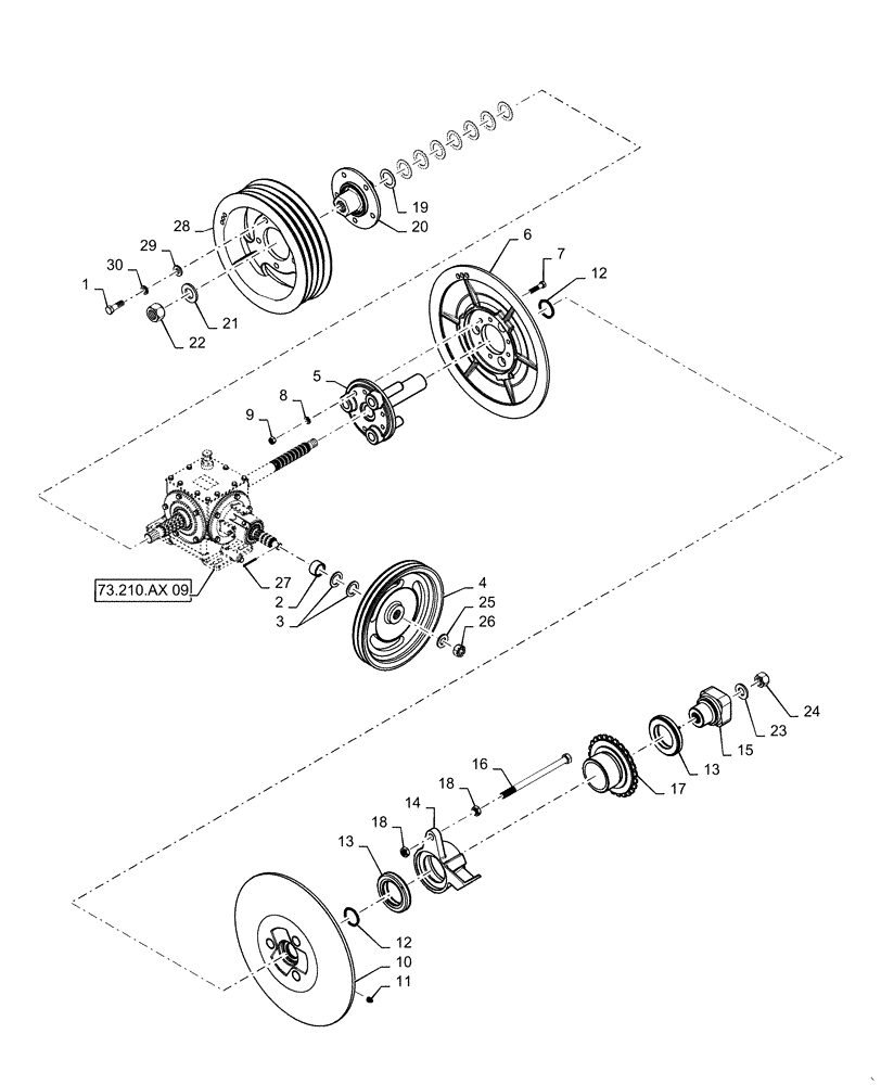 Схема запчастей Case IH 5130 - (73.210.AX[08]) - HIGH SPEED CHOPPING UNIT GEARBOX W/ PULLEY (73) - RESIDUE HANDLING