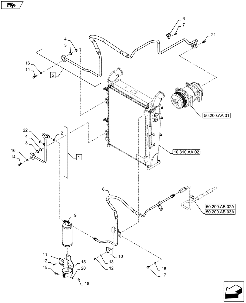 Схема запчастей Case IH MAXXUM 140 - (50.200.AB[01A]) - VAR - 330463 + STD - AIR CONDITIONING PIPES - D7171 (50) - CAB CLIMATE CONTROL