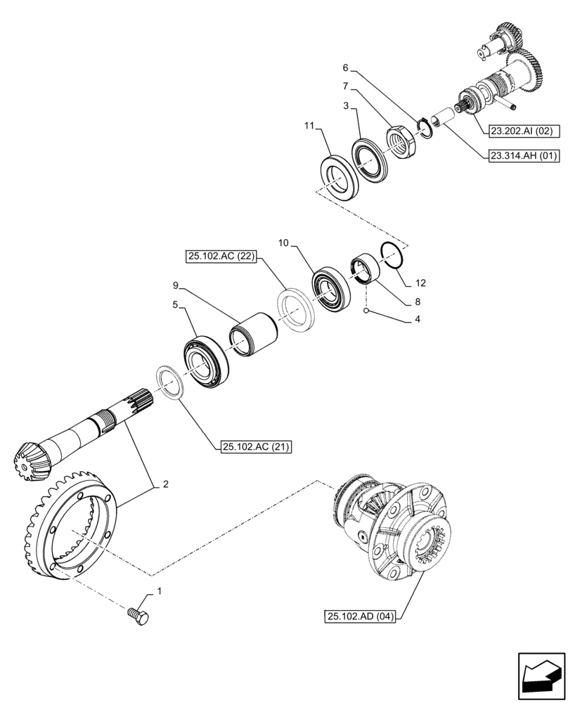 Схема запчастей Case IH FARMALL 105C - (25.102.AC[20]) - VAR - 337323 - FRONT AXLE, BEVEL GEAR, 4WD, HEAVY DUTY (25) - FRONT AXLE SYSTEM