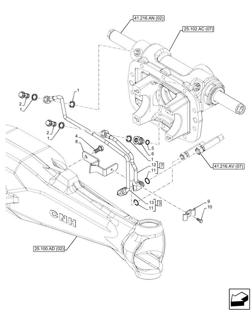 Схема запчастей Case IH FARMALL 95C - (41.200.AO[02]) - VAR - 743560 - FRONT AXLE, LUBRICATION LINE, 4WD, DIFFERENTIAL LOCK, CONTROLS (41) - STEERING