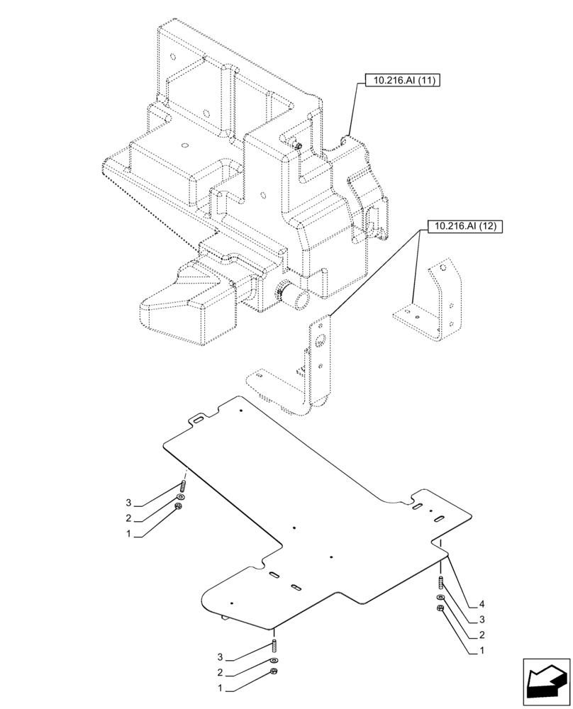 Схема запчастей Case IH PUMA 185 - (10.216.AI[13]) - VAR - 758001 - FUEL TANK, SHIELD, RH (10) - ENGINE
