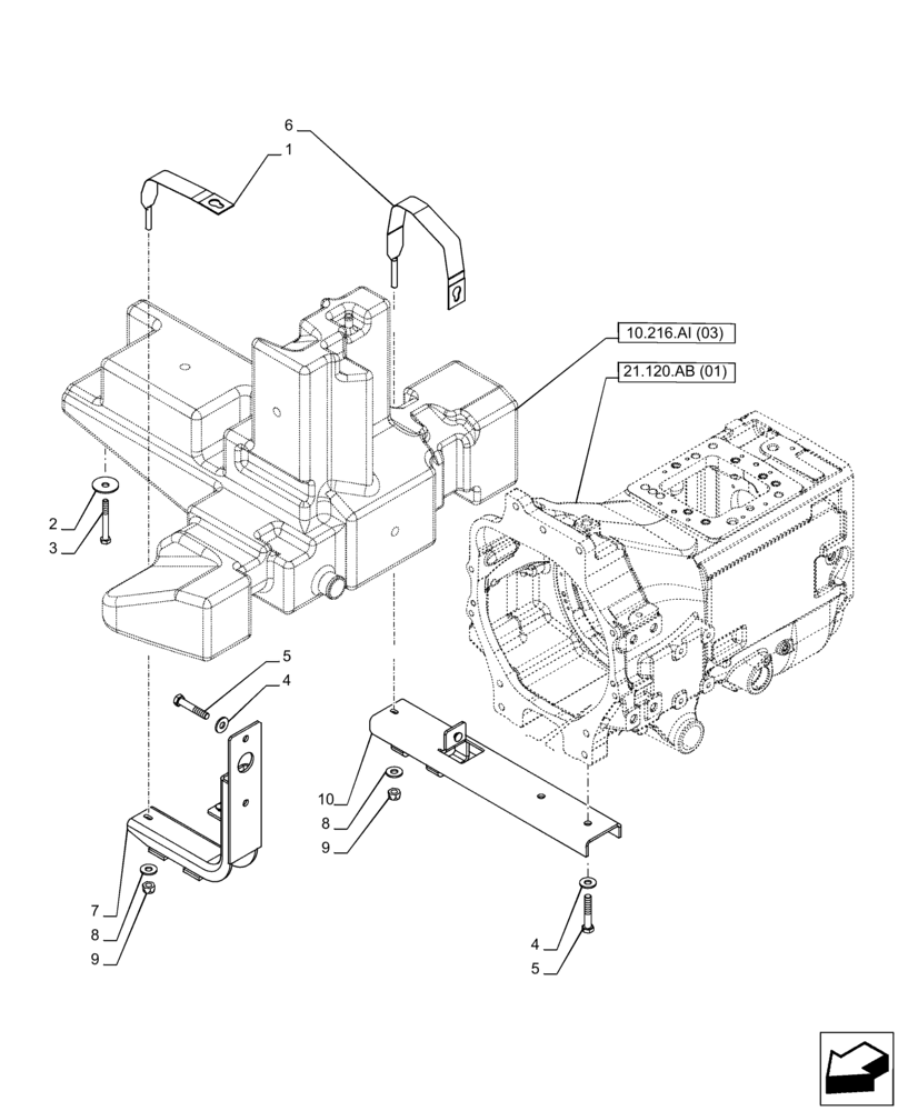 Схема запчастей Case IH PUMA 165 - (10.216.AI[08]) - VAR - 391131, 758001 - FUEL TANK, SUPPORT, RH (10) - ENGINE