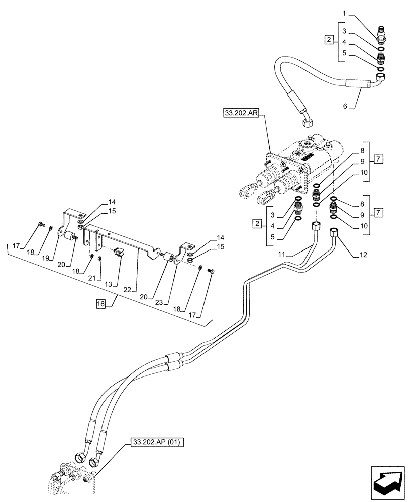Схема запчастей Case IH PUMA 185 CVT - (33.202.BO[01]) - VAR - 391231, 758270, 758271, 758272, 758273 - BRAKE LINE (33) - BRAKES & CONTROLS