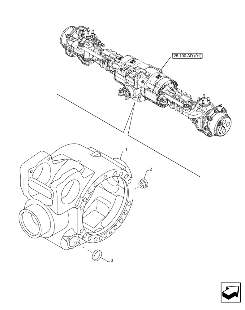 Схема запчастей Case IH FARMLIFT 735 - (25.102.AU) - FRONT AXLE, DIFFERENTIAL, HOUSING (25) - FRONT AXLE SYSTEM